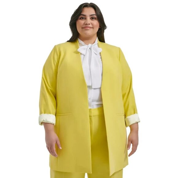 Calvin Klein Plus Size Solid Open Front Top Pear Size 22W Yellow Green MSRP $169 - Picture 1 of 3
